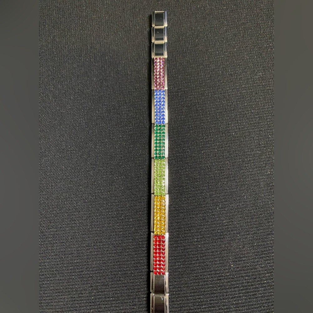Pride Rainbow Italian Charm Bracelet (6) Rhinestones Stainless Steel w/x links. - Picture 3 of 10